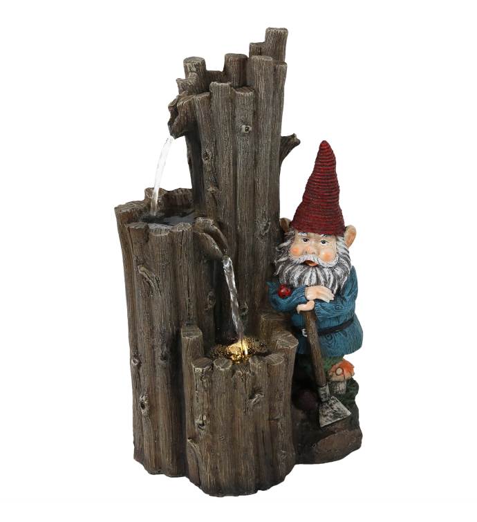 Resting Gnome Outdoor Water Fountain With Led Light   17 inch