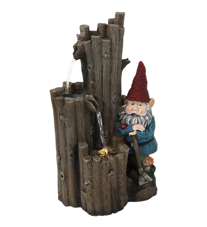 Resting Gnome Outdoor Water Fountain With Led Light - 17-inch