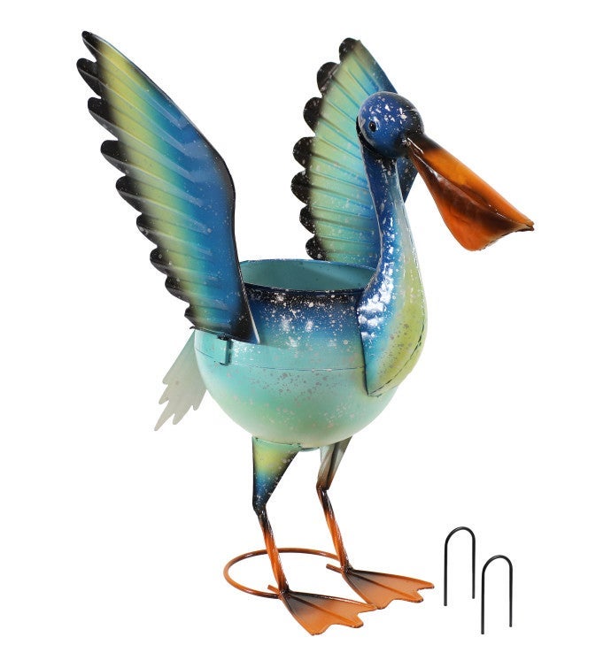 Pierre The Flying Pelican Metal Statue With Planter   20.75"