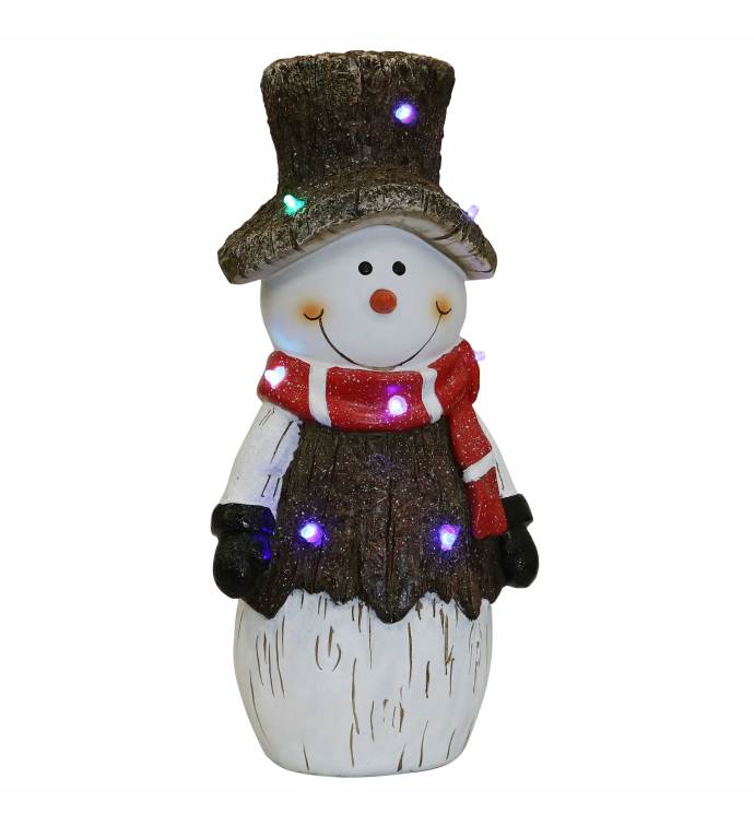 Indoor Rustic Twinkling Snowman Statue With Led Lights