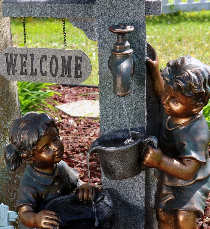 Children Playing Water Fountain With Led Lights 40 Inch