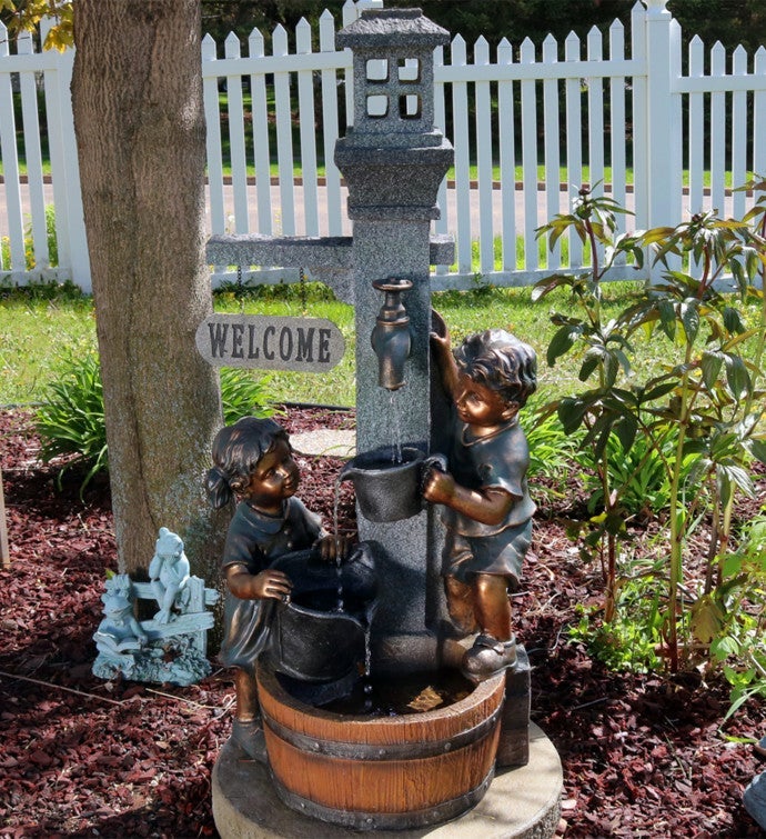Children Playing Water Fountain With Led Lights 40 Inch