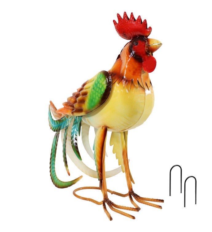 Romeo The Rooster Metal Outdoor Statue - 16"