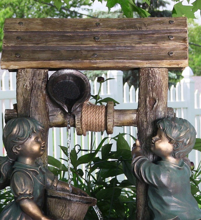 Children At The Well Outdoor Water Fountain Water Feature W/ Led - 39"
