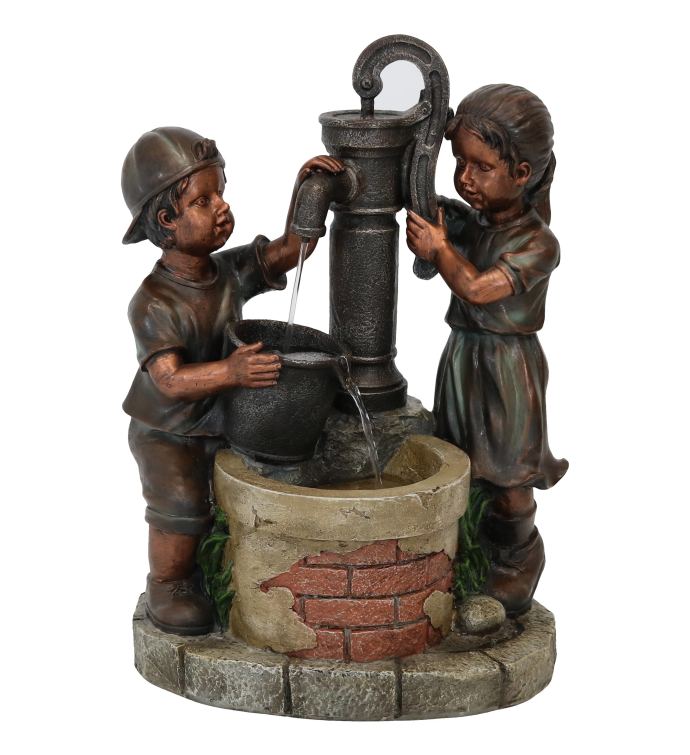 Jack And Jill At Water Pump And Well Water Fountain - 24-inch