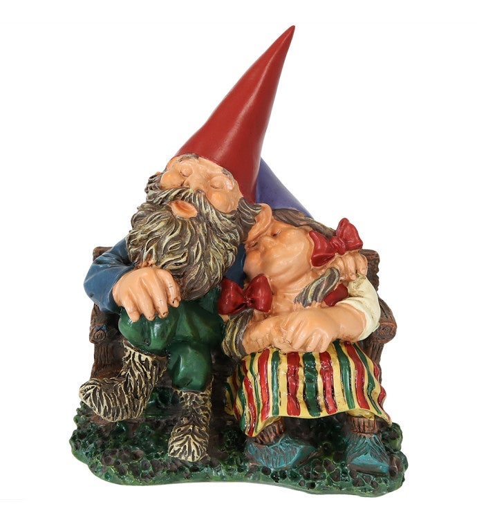 Al & Anita On Bench Gnome   8 inch