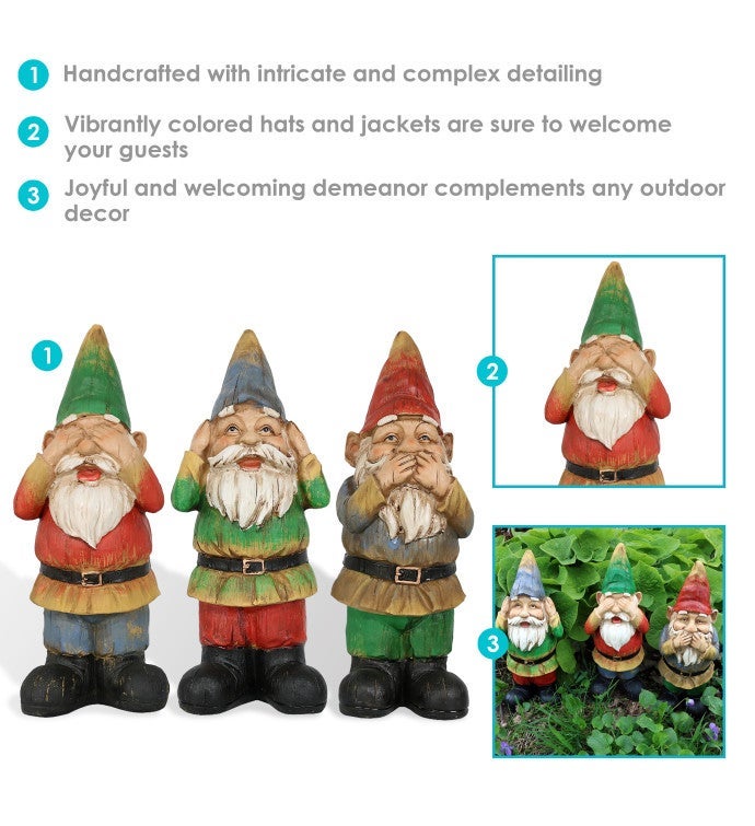 Three Wise Gnomes - Hear No Evil Speak No Evil See No Evil