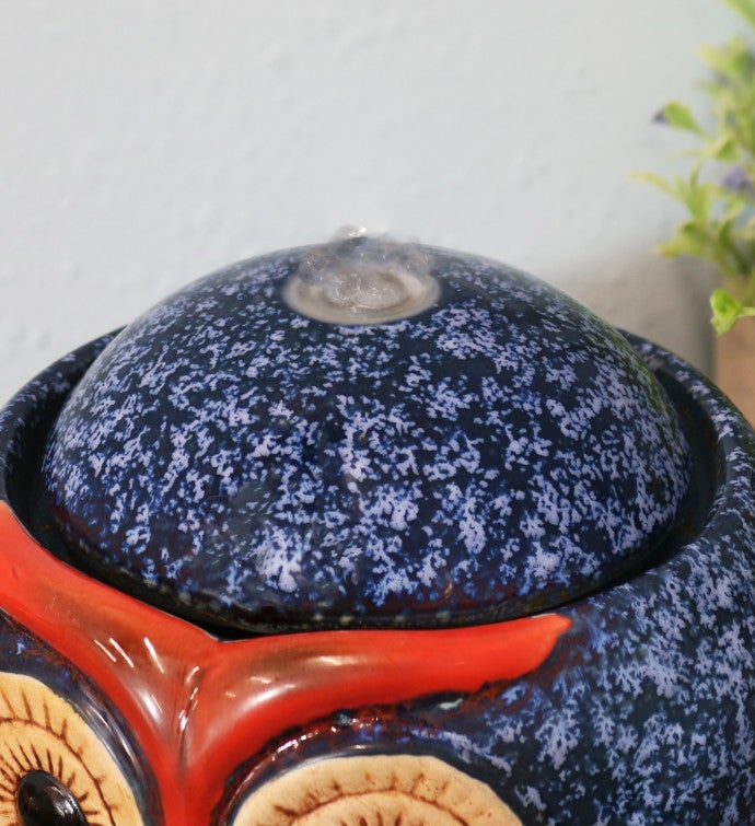 Ceramic Owl Indoor Tabletop Water Fountain - 6-inch