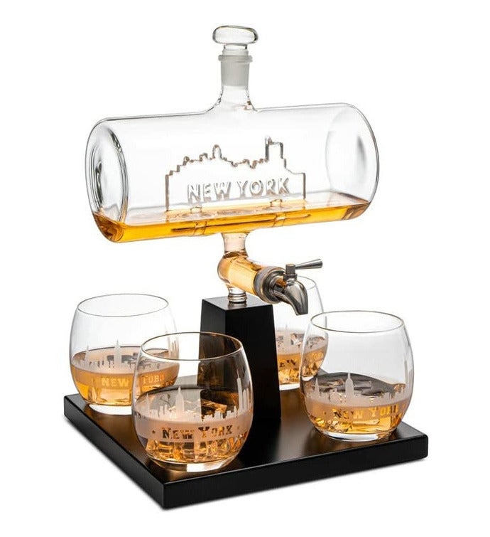 New York City Skyline Wine & Whiskey Decanter Set, 1100ml