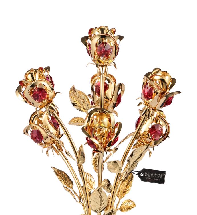 Matashi 24k Gold Dipped Crystal Studded Rose Bouquet In An Elegant Vase