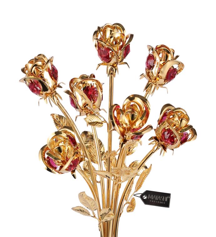Matashi 24k Gold Dipped Crystal Studded Rose Bouquet In An Elegant Vase