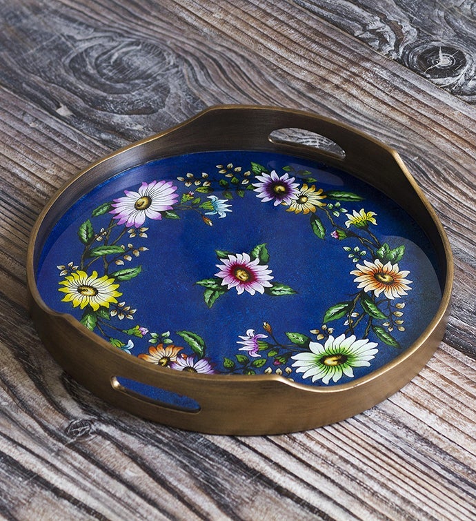 Novica Handmade Wildflower Ways Reverse painted Glass Tray