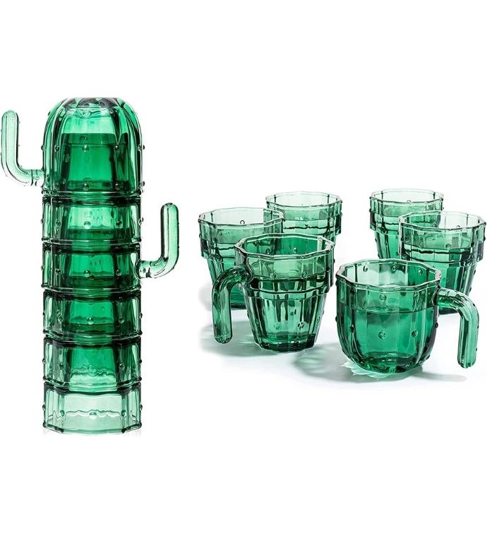 Cactus Stackable Glasses Set Of 6 - 10oz Each