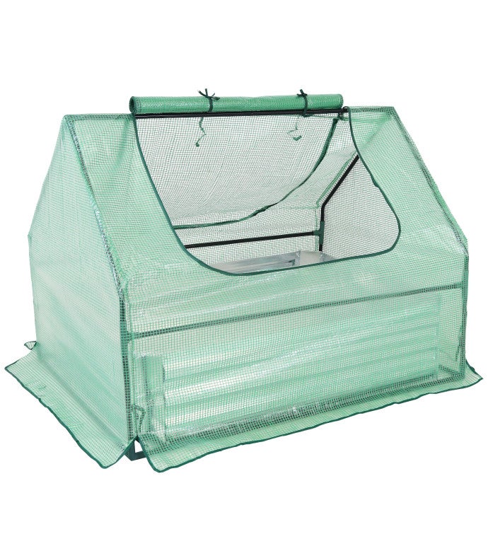 Steel Raised Garden Bed And Pe Greenhouse Kit   Green