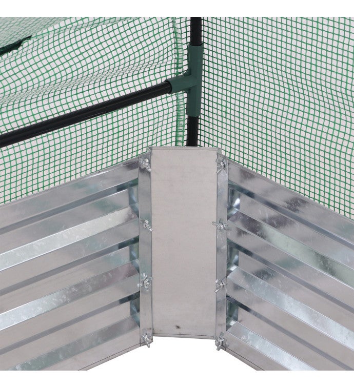 Steel Raised Garden Bed And Pe Greenhouse Kit - Green