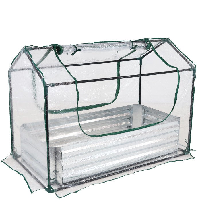 Steel Raised Garden Bed And Mini Greenhouse Kit   Clear