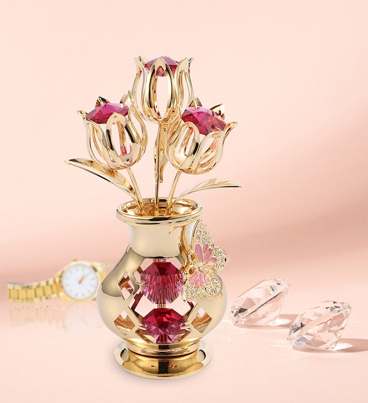 24k Gold Plated Crystal Flower Ornament In A Vase | 1800Flowers.com