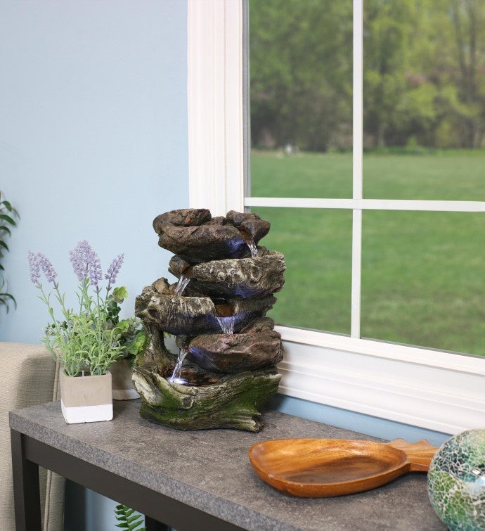 5 Step Rock Falls Tabletop Indoor Led Water Fountain 14 Inch