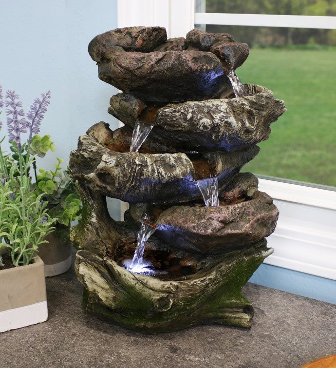 5 Step Rock Falls Tabletop Indoor Led Water Fountain 14 Inch