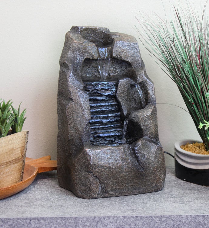 Stony Rock Waterfall Resin Indoor Tabletop Water Fountain - 11 In