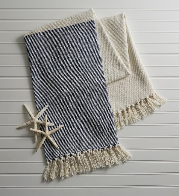 Split P Herringbone Throw - Natural & Navy - 60''l