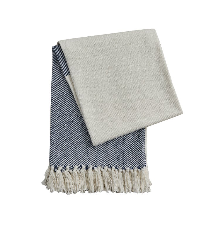 Split P Herringbone Throw - Natural & Navy - 60''l