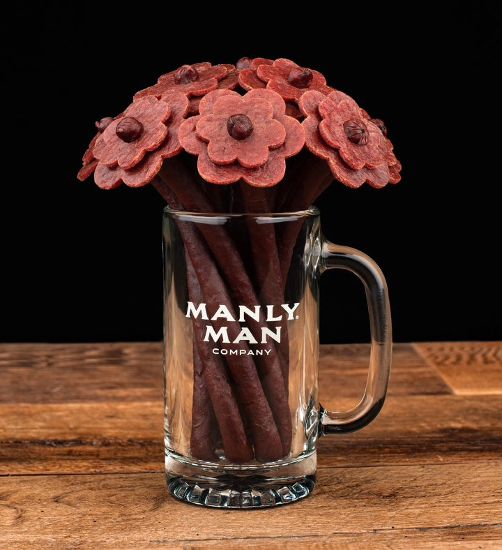 Beef Jerky Flower Bouquet In A Beer Mug 'vase'