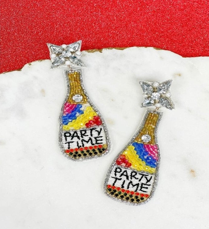 Party Time' Champagne Beaded Dangle Earrings