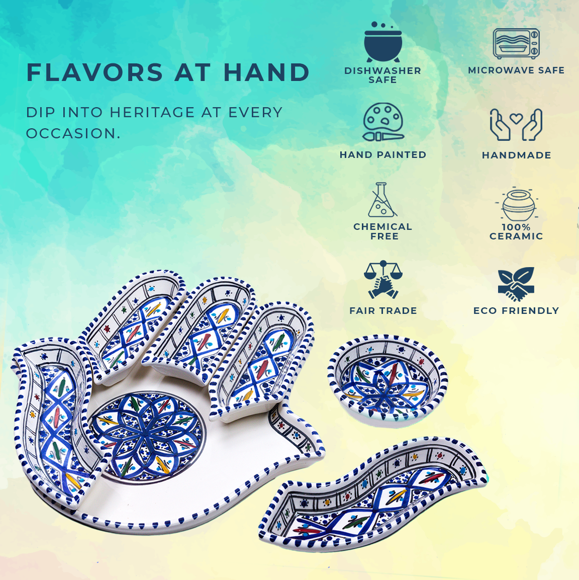 Large 7 Piece Hamsa Dipping And Serving Set | 1800Flowers