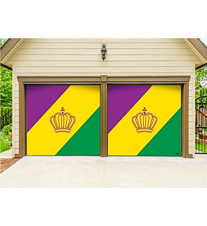7' X 8' Yellow And Green Diagonal Striped Split Car Garage Banner Door
