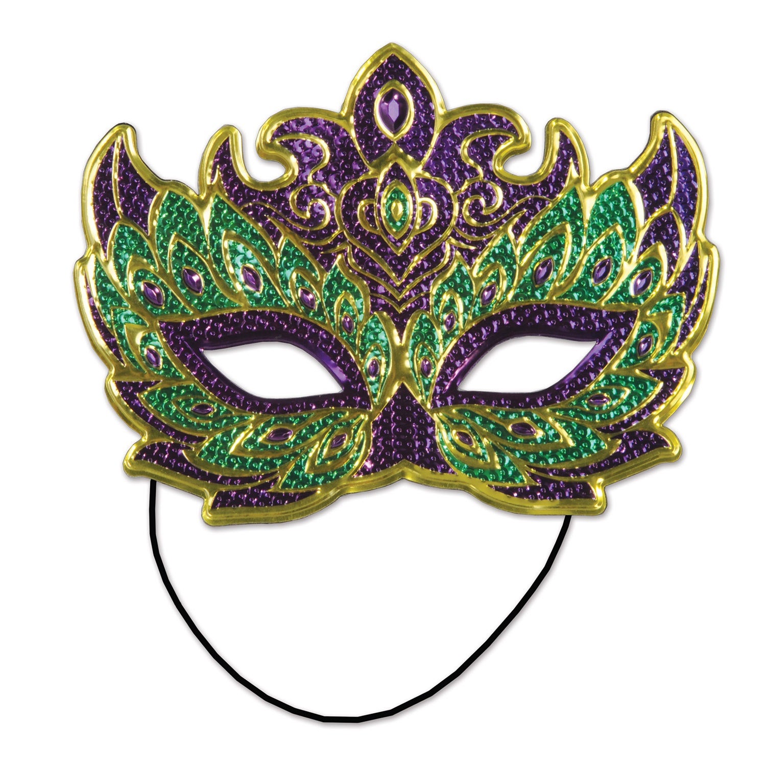 Pack Of 12 Purple & Green Mardi Gras Mask Costume Accessories - One Size