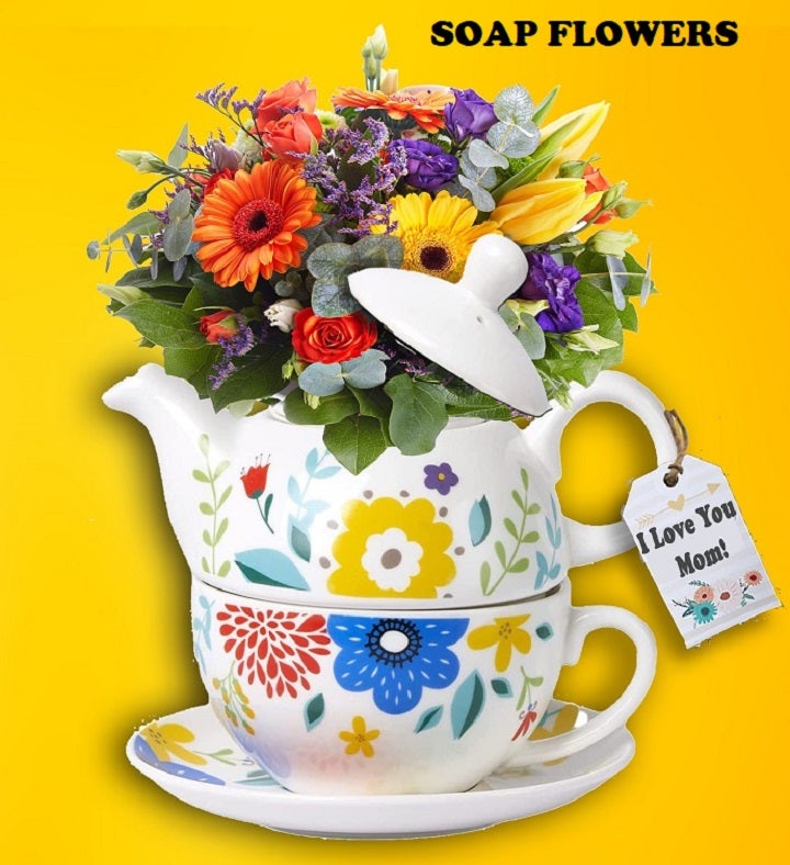 Garden Floral 3 piece Teapot With Soap Flowers, Mom