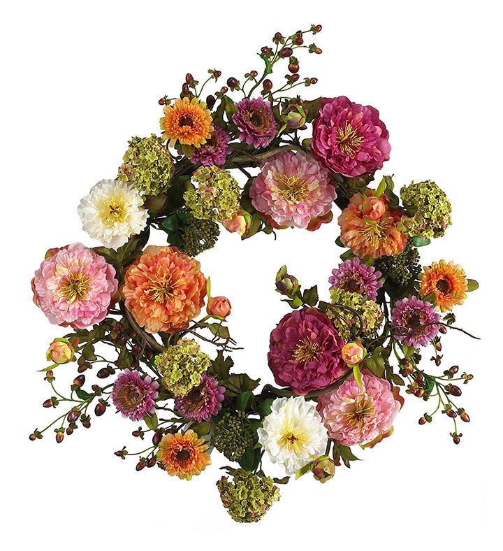 Nearly Natural Mixed Peony Wreath | Marketplace | 1800Flowers