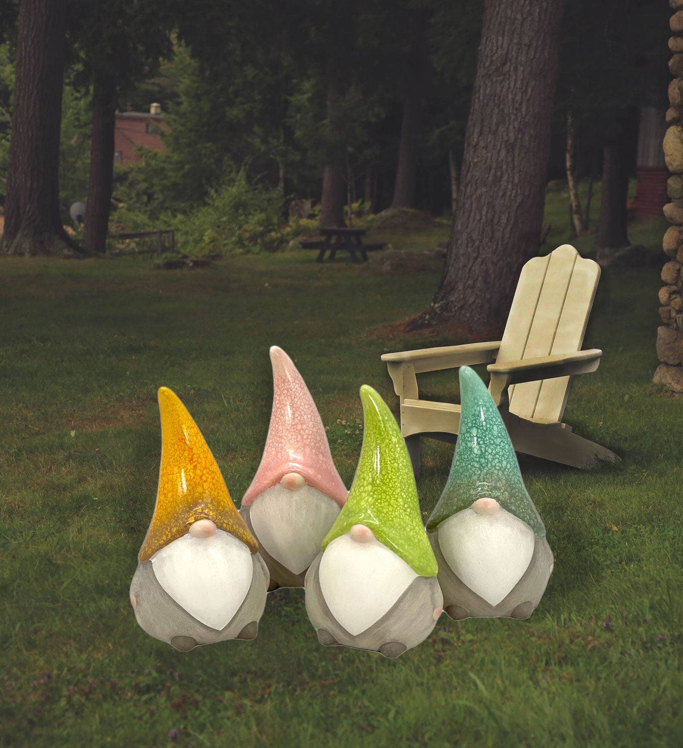 Ceramic Spring Pastel Color Hat Garden Gnomes   Set Of 4