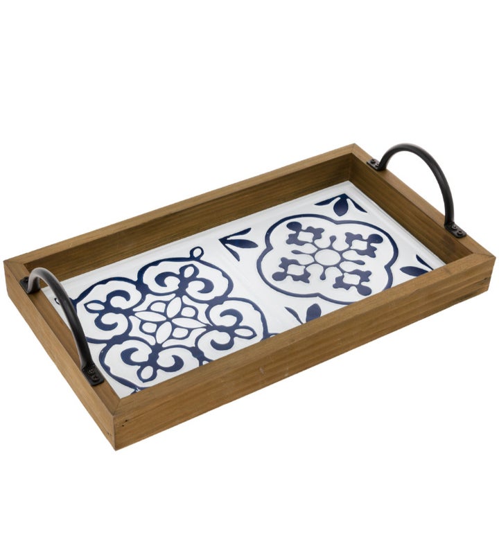 Framed Blue & White Tray