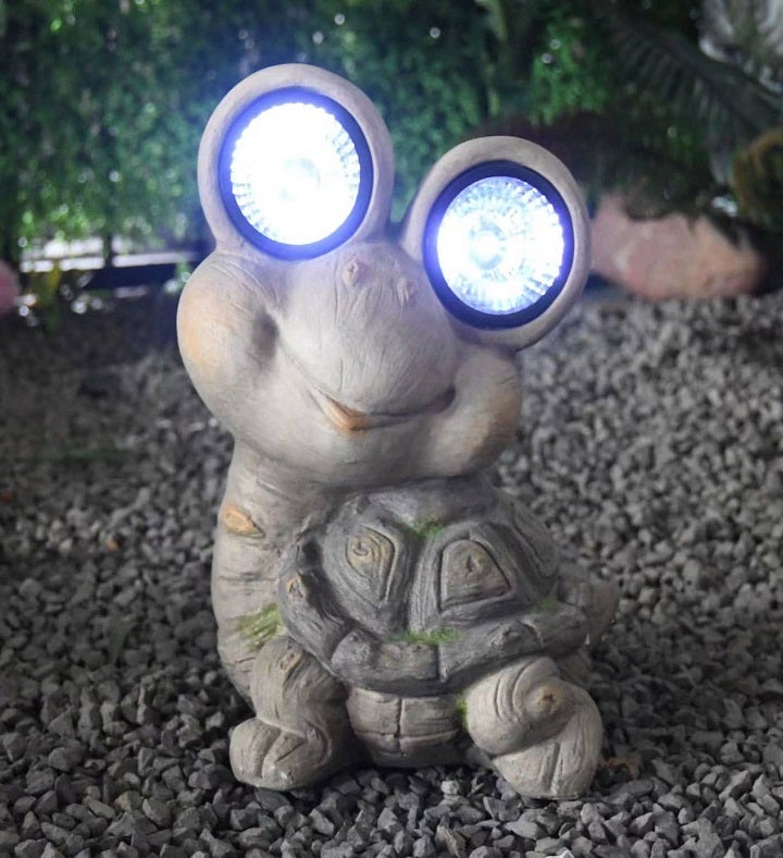 Mossy Turtle With Solar Led Eyes Garden Statue