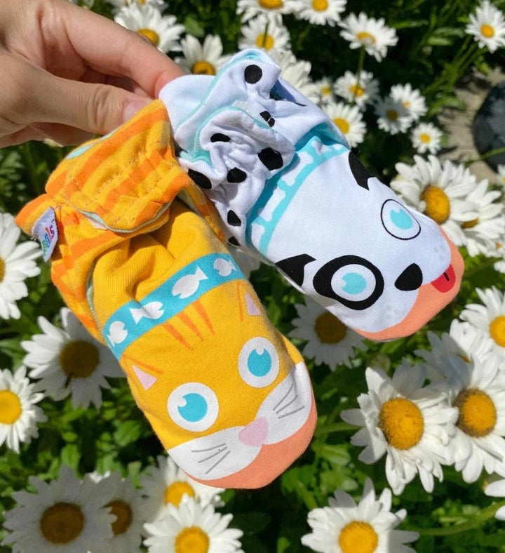 Cute Mismatched Cat & Dog  Baby Booties + 2 Parent Socks Pairs