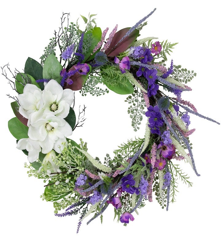 Mixed Wildflowers And Magnolias Artificial Spring Wreath 24-inch