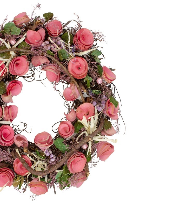 Pink Floral Berry And Twig Artificial Spring Wreath 12 inch