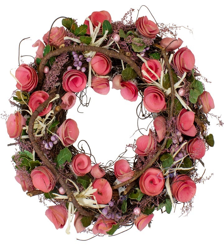 Pink Floral Berry And Twig Artificial Spring Wreath 12 inch