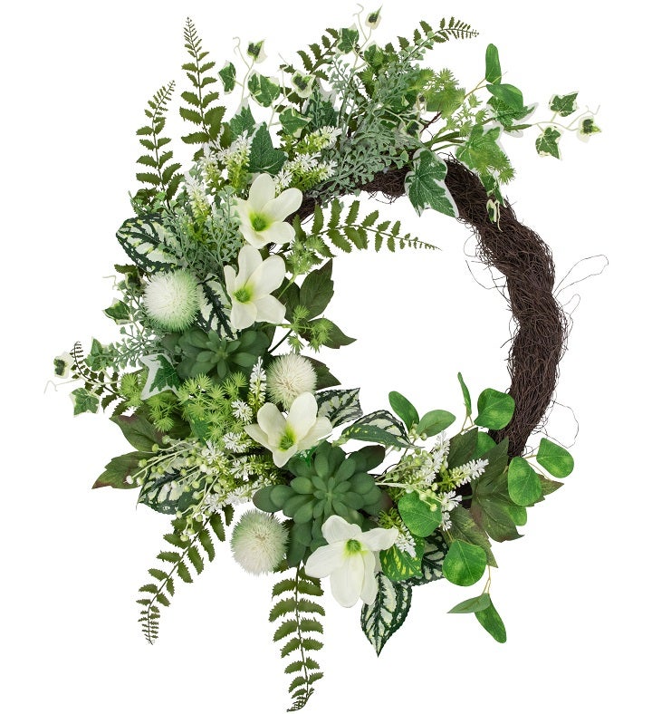Hellebores And Ivy Artificial Spring Floral Wreath 24 inch