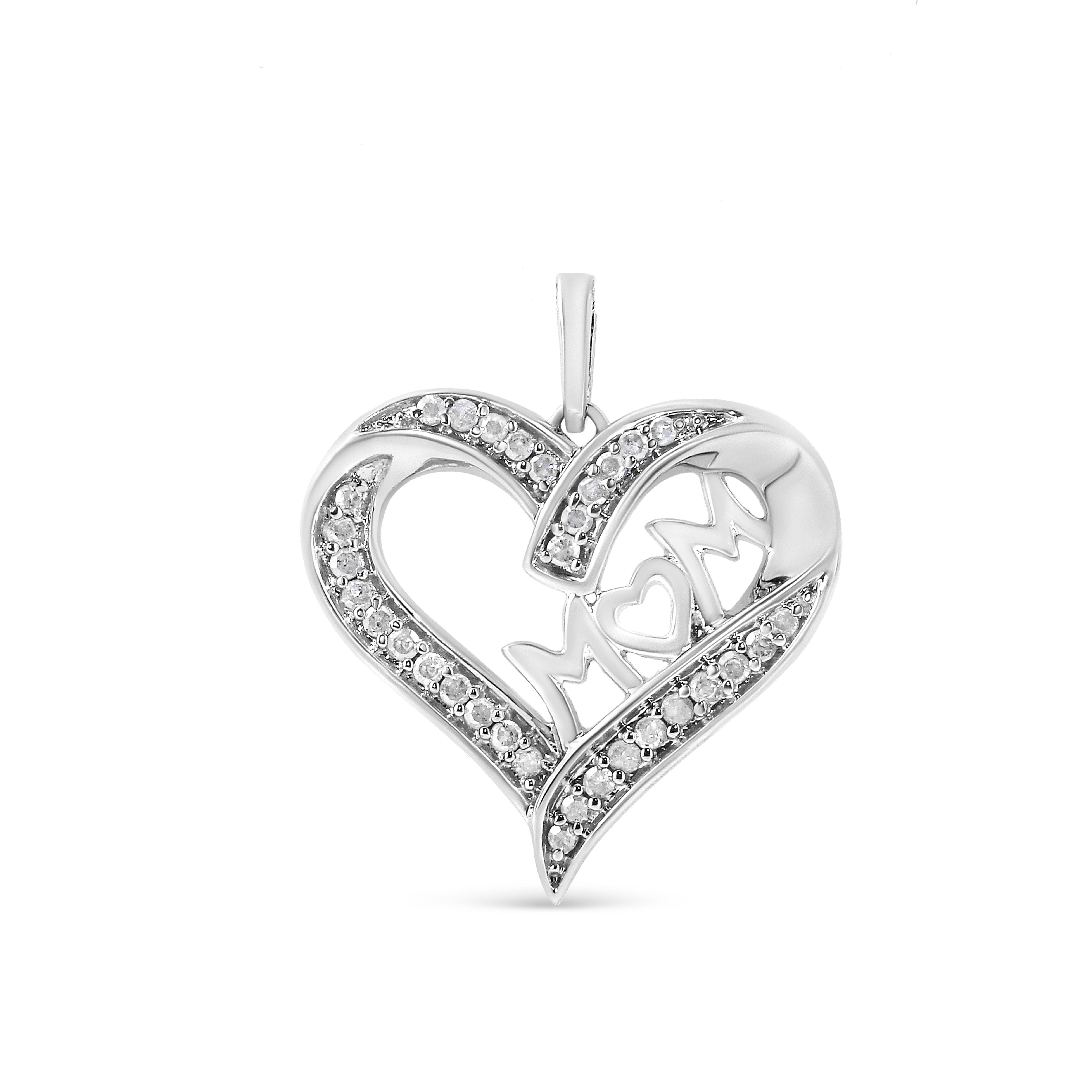 Diamond “Mom” Sterling factory Silver Heart Pendant Necklace