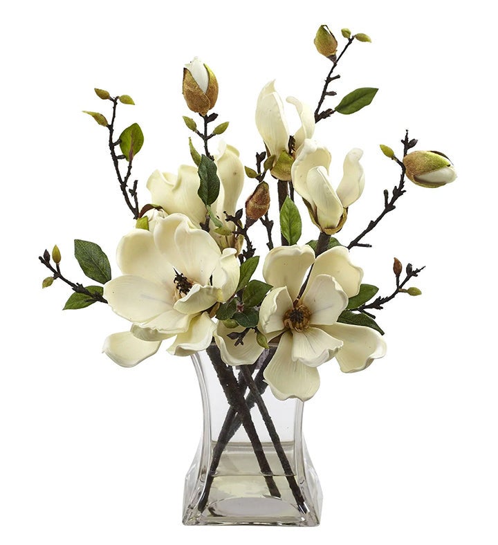 Nearly Natural Artificial Magnolia Arrangement W/ Vase