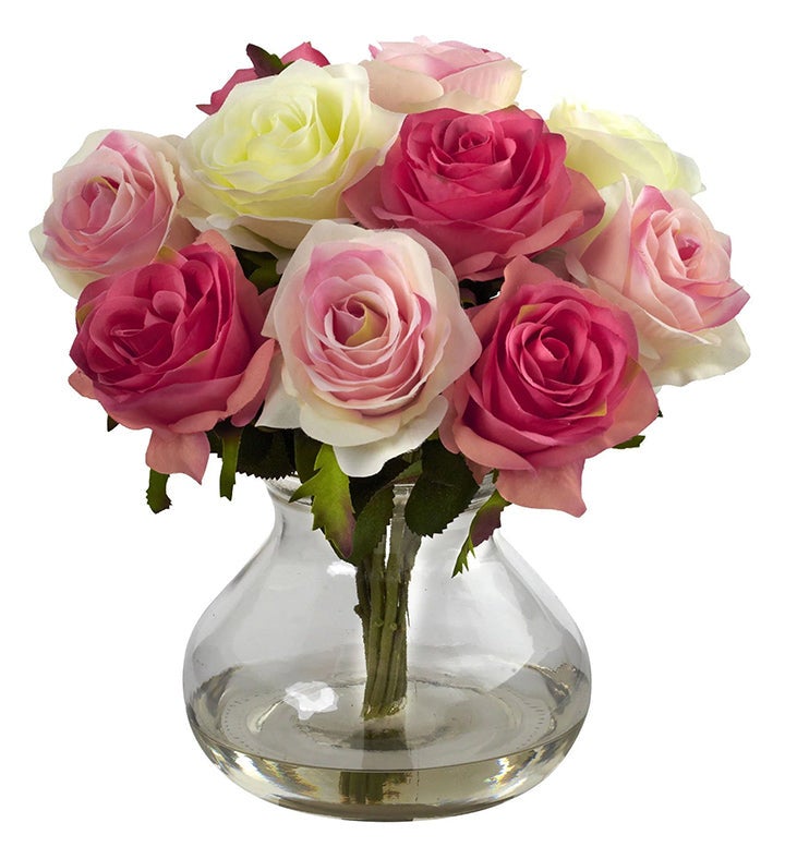 Nearly Natural Rose Arrangement With Vase Marketplace 1800Flowers