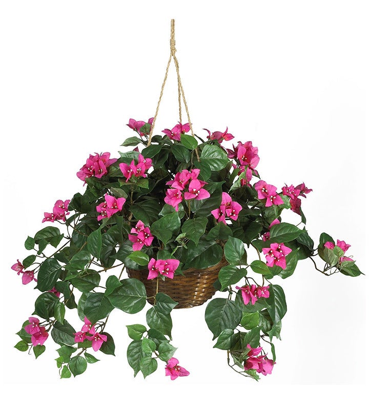 Nearly Natural Bougainvillea Hanging Basket Silk Plant