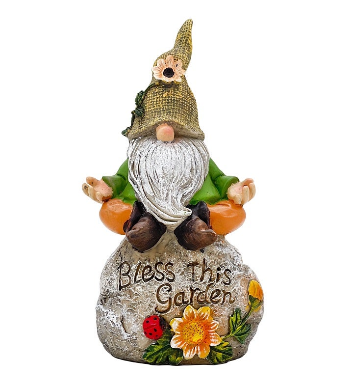 Bless This Garden Stone Meditating Garden Gnome Statue 8"