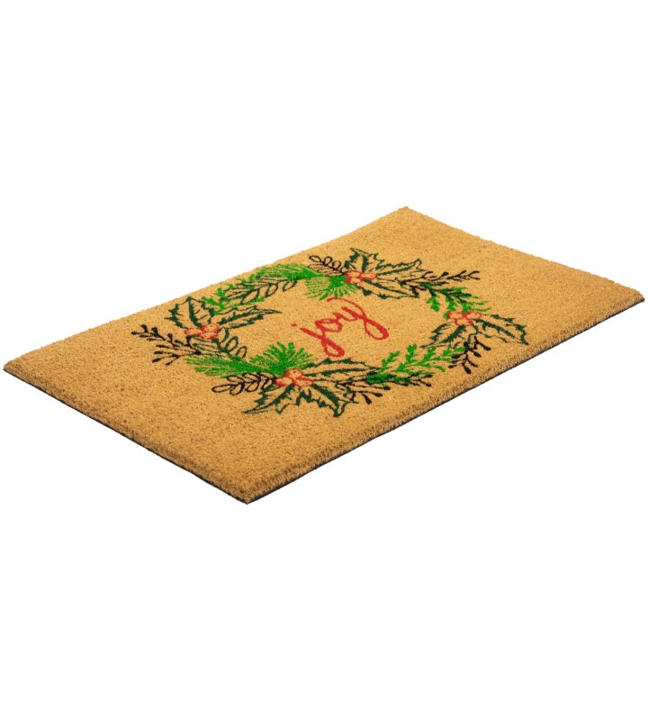 "Joy" Christmas Wreath Outdoor Doormat