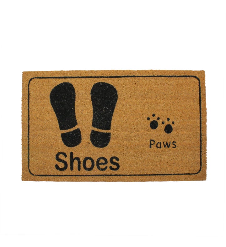 Beige And Black Shoe Prints With Paw Prints Doormat 18" X 30"