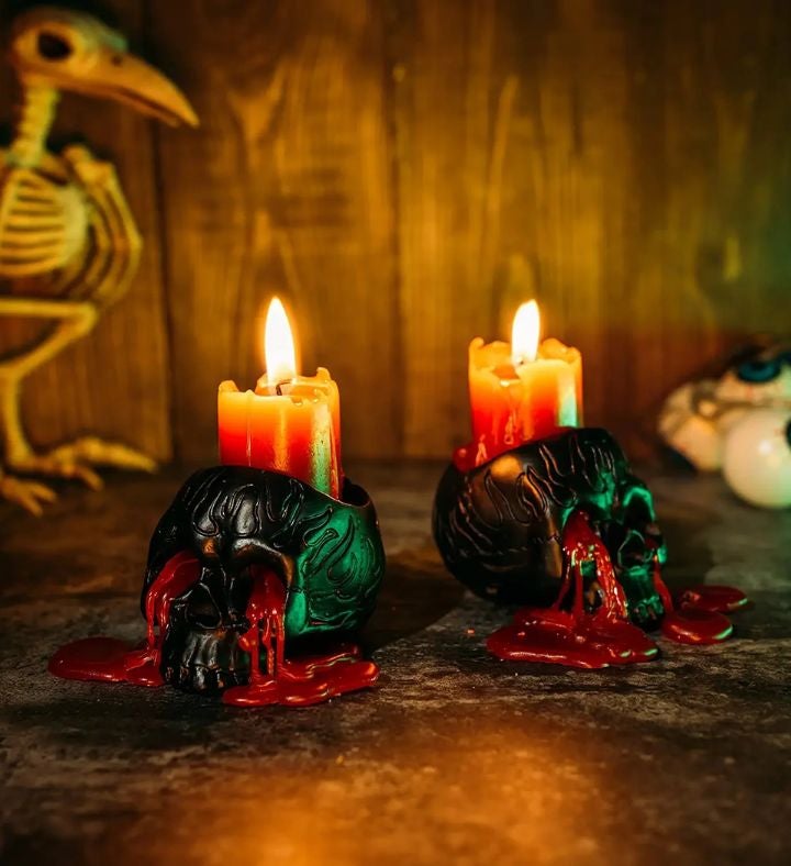 Skull Blood Candles Bleeding Dripping Red Wax Skeleton Candle 2 Pack