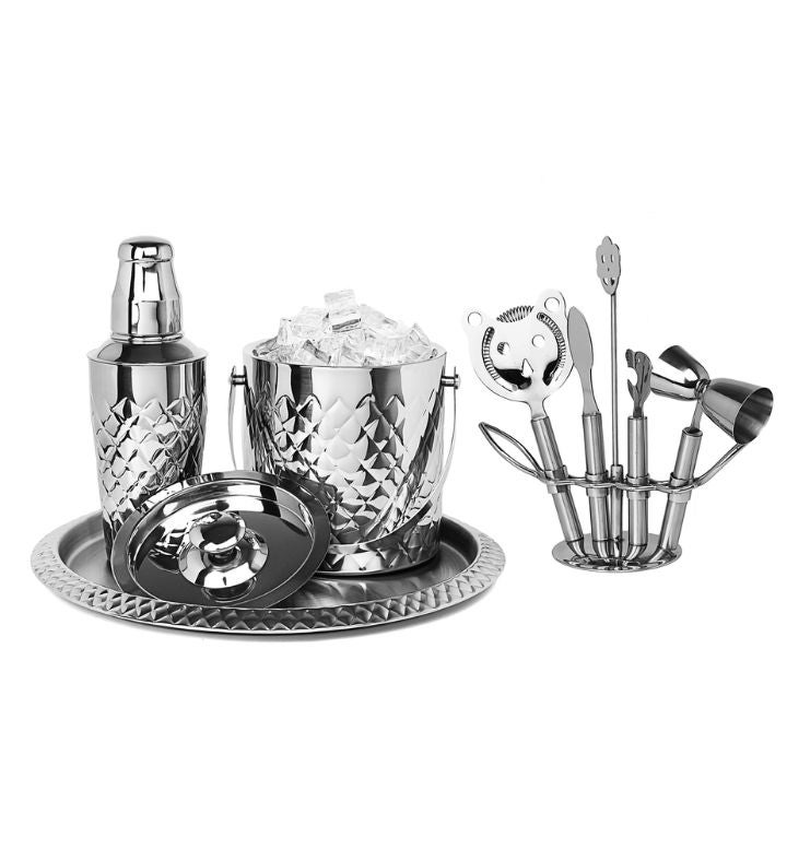 9 Piece Stainless Steel Bar Set With Pineapple Design